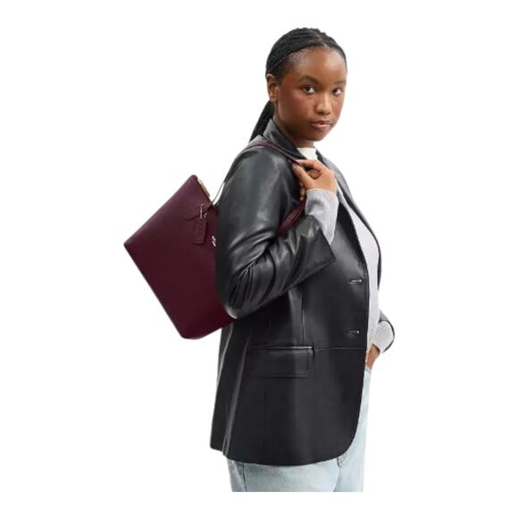 COACH FIONA ZIP TOP TOTE BAG PURSE IN CROSSGRAIN LEATHER DARK WINE & GOLD NEW! - Picture 7 of 16